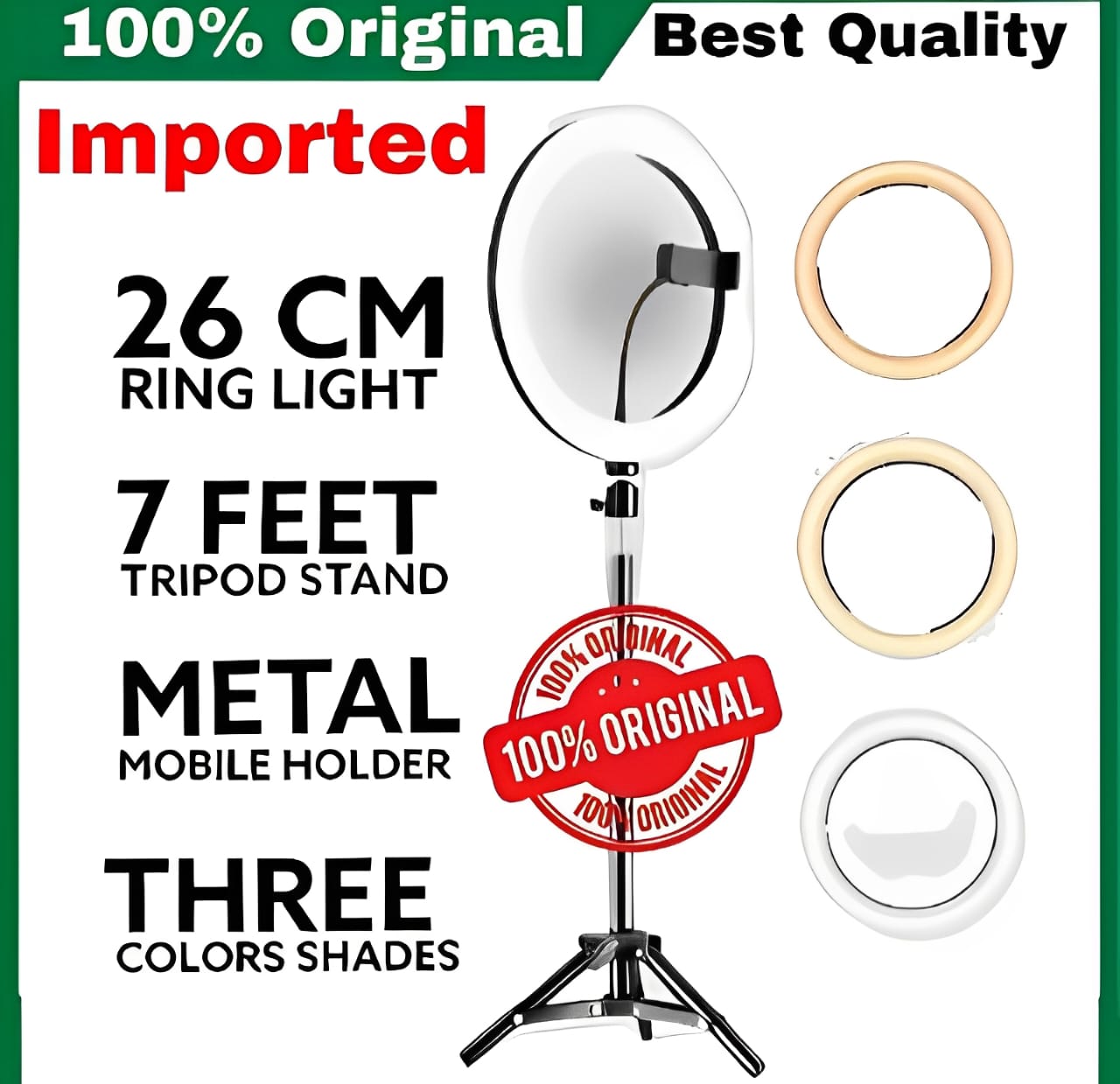 26CM LED Ring Light with Tripod & Mobile Holder (USB Dimmable)