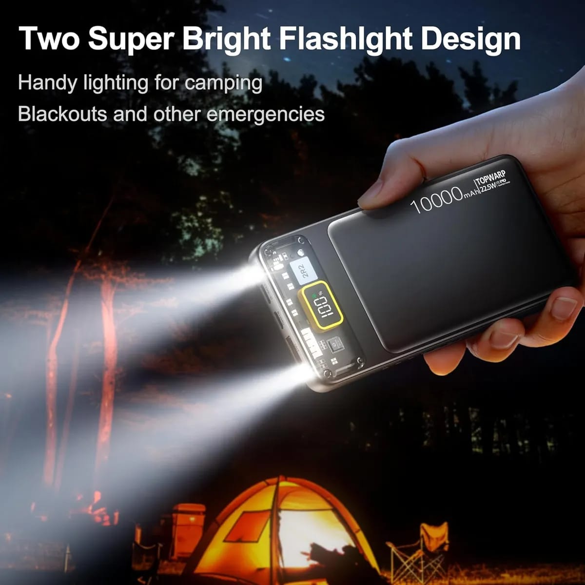 10000mAh Transparent Power Bank with 22.5W Fast Charging & LED Display
