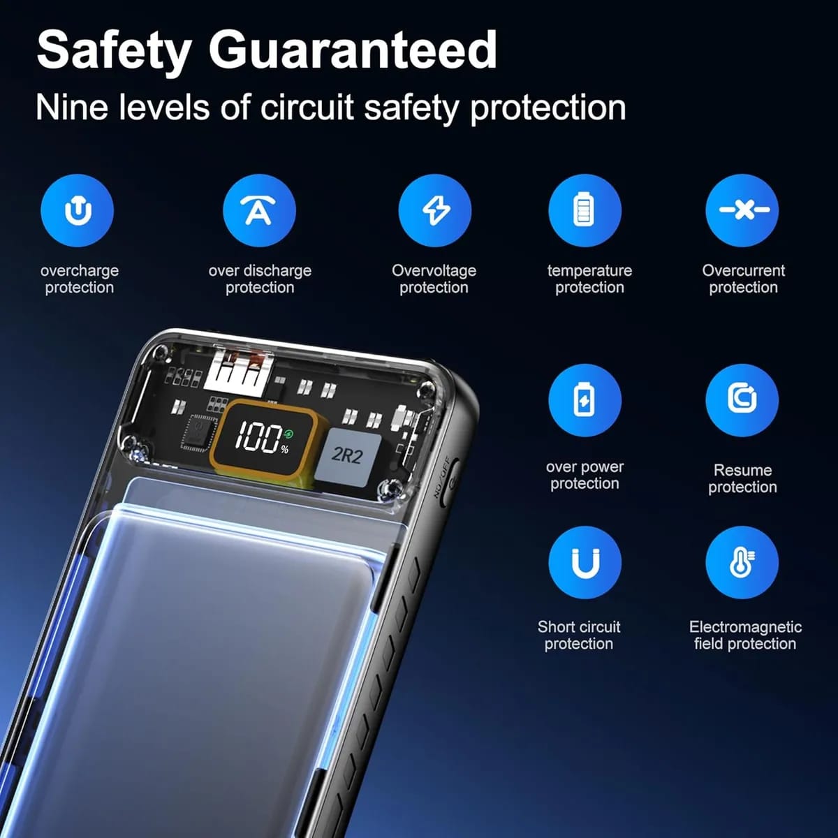 10000mAh Transparent Power Bank with 22.5W Fast Charging & LED Display