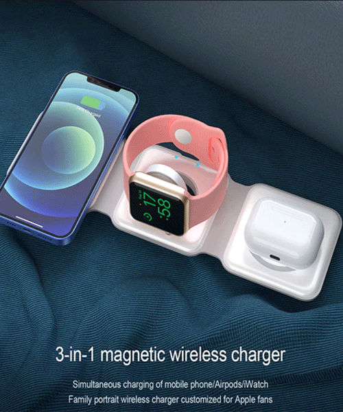 3-in-1 Foldable Magnetic Wireless Charger for iPhone, AirPods & Watch